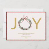 JOY Krans Foto Kerst Kaart met Plaid Trim (Voorkant)