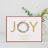 JOY Krans Foto Kerst Kaart met Plaid Trim (Staand voorkant)