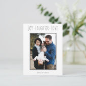 Joy Laughter Love | Kerstfotokaart Feestdagenkaart (Staand voorkant)