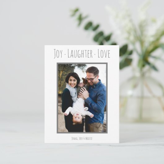 Joy Laughter Love | Kerstfotokaart Feestdagenkaart (Staand voorkant)