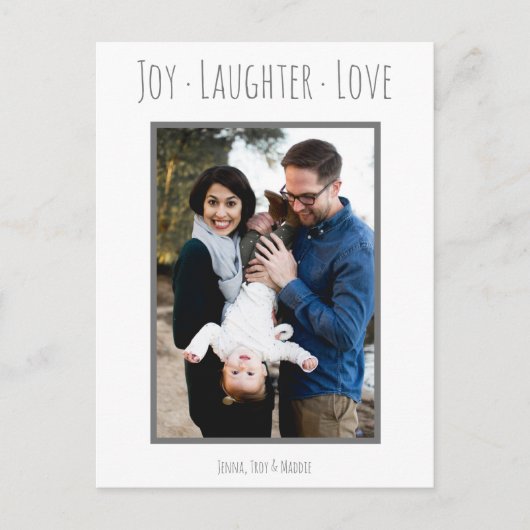 Joy Laughter Love | Kerstfotokaart Feestdagenkaart (Voorkant)