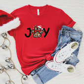 Joy Leopard Print Paw Christmas T-shirt voor dames