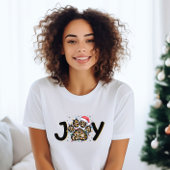 Joy Leopard Print Paw Christmas T-shirt voor dames