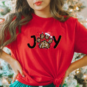 Joy Leopard Print Paw Christmas T-shirt voor dames