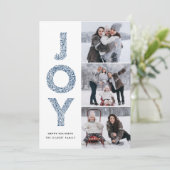 JOY Lettering Blue Kerstfoto Collage Feestdagenkaart (Staand voorkant)