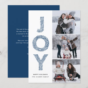 JOY Lettering Blue Kerstfoto Collage Feestdagenkaart