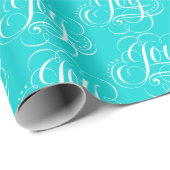 JOY Lettering Fashionable Floured Aqua Blue Cadeaupapier (Rol Hoek)