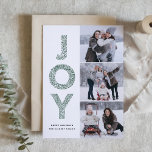 JOY Lettering Green kerstfoto Collage Feestdagenkaart<br><div class="desc">JOY Foliage Lettering Green kerstfoto Collage Flat Kaart | kerstcadeautjes sturen met deze moderne en griezelige fotokaart. Het is voorzien van JOY foliage decorative typografie en een festief patroon. Personaliseer door namen,  berichten en foto's toe te voegen.</div>