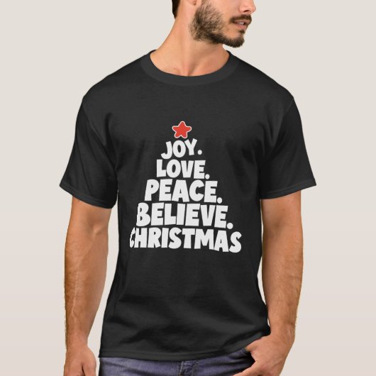 Joy. Liefde. Vrede. Geloof me. Ontwerp met kerstku T-shirt (Voorkant)