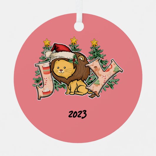 Joy Lion Kerstmis Metalen Ornament (Voorkant)