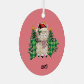 Joy Llama Kerstmis Metalen Ornament (Voorkant Rechts)