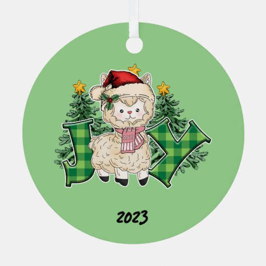 Joy Llama Kerstmis Metalen Ornament (Achterkant)