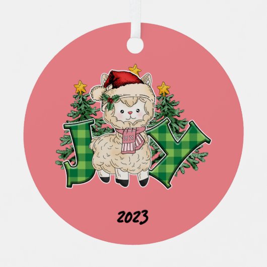 Joy Llama Kerstmis Metalen Ornament (Voorkant)