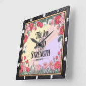 Joy Lord Strength Floral Vierkante Klok (Hoek)