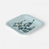 Joy, Love and Peace Blauwe geruite kerstbomen Papieren Bordje (Gebogen)