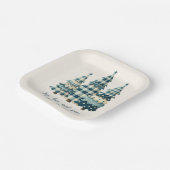 Joy, Love and Peace Blauwe geruite kerstbomen Papieren Bordje (Gebogen)