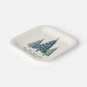 Joy, Love and Peace Blauwe geruite kerstbomen Papieren Bordje (Gebogen)