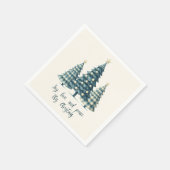 Joy, Love and Peace Blauwe geruite kerstbomen Servet (Hoek)