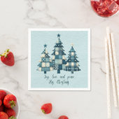 Joy, Love and Peace Blauwe geruite kerstbomen Servet (Insitu)