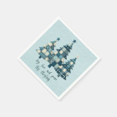 Joy, Love and Peace Blauwe geruite kerstbomen Servet (Hoek)