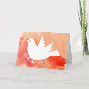 Joy, Love and Peace waterverf coral peach Feestdagen Kaart