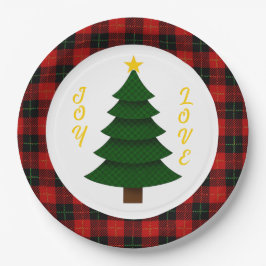 Joy-Love-Custom Schotse ruit Kerstboom Papieren Bordje