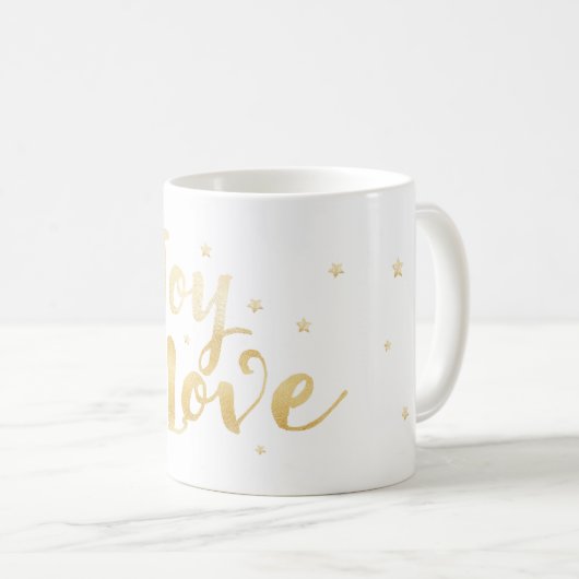 Joy & Love | Elegant handschrift Holiday Stars Koffiemok (Voorkant rechts)