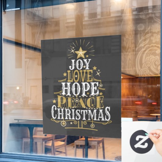 Joy Love Hope Peace Kerstmis Raamsticker (Cafe Raam)