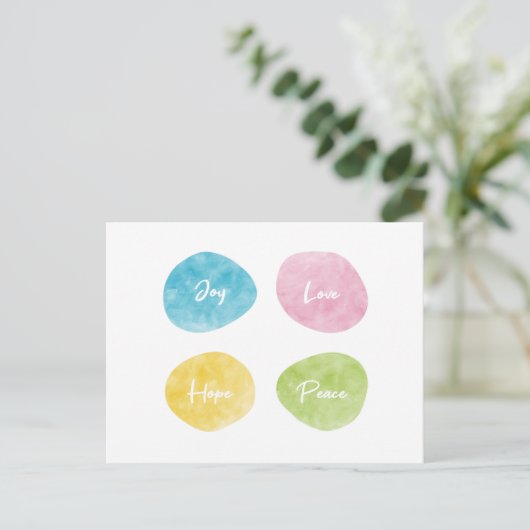 Joy Love Hope Peace Waterverf Pebbles Briefkaart (Staand voorkant)