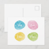 Joy Love Hope Peace Waterverf Pebbles Briefkaart (Voorkant / Achterkant)