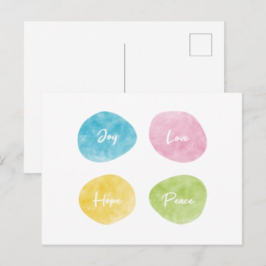 Joy Love Hope Peace Waterverf Pebbles Briefkaart (Voorkant / Achterkant)
