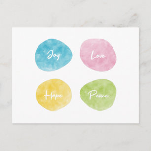 Joy Love Hope Peace Waterverf Pebbles Briefkaart