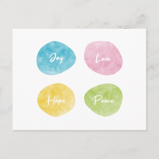 Joy Love Hope Peace Waterverf Pebbles Briefkaart (Voorkant)