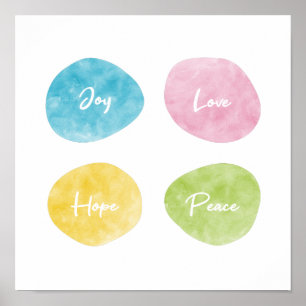 Joy Love Hope Peace Waterverf Pebbles Poster