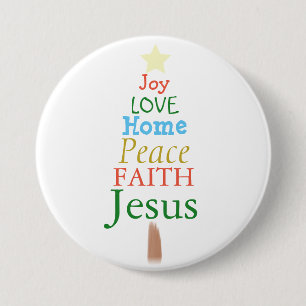 Joy, Love, Jesus, kerstboom Button