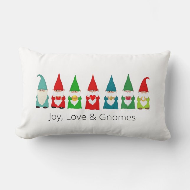 Joy, Love & Kerstgnomen Lumbar Pillow Kussen (Voorkant)