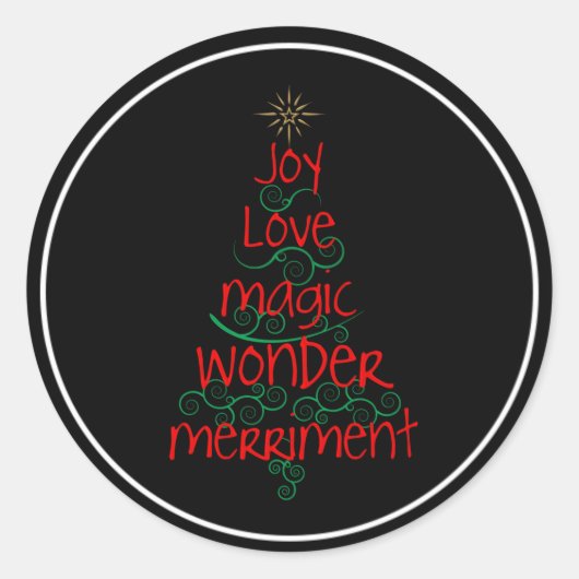 Joy · Love · Magic · Wonder · Merriment Ronde Sticker (Voorkant)