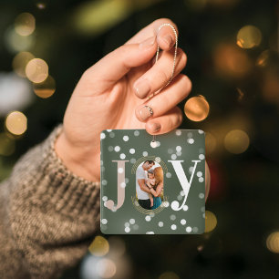 Joy Love Modern Type Geometric Family Foto Groen Keramisch Ornament