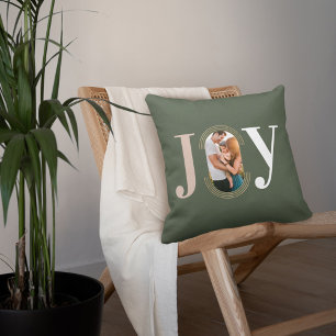 Joy Love Modern Type Geometric Family Foto Groen Kussen