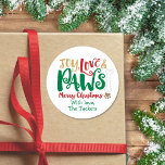 Joy Love PAWS Dog Christmas Paw prints Sticker<br><div class="desc">Dit Kerst sticker heeft de uitdrukking "Joy Love & PAWS" in grillige rode, groene en gouden typografie met schattige kleine pootafdrukken en een bot! Perfect voor hondenliefhebbers! Neem contact met ons op als u dit ontwerp wilt aanpassen voor uw specifieke aantal foto's of als u dit ontwerp wilt toepassen op...</div>