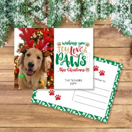 Joy Love Paws Dog Christmas Red Green Foto Briefkaart