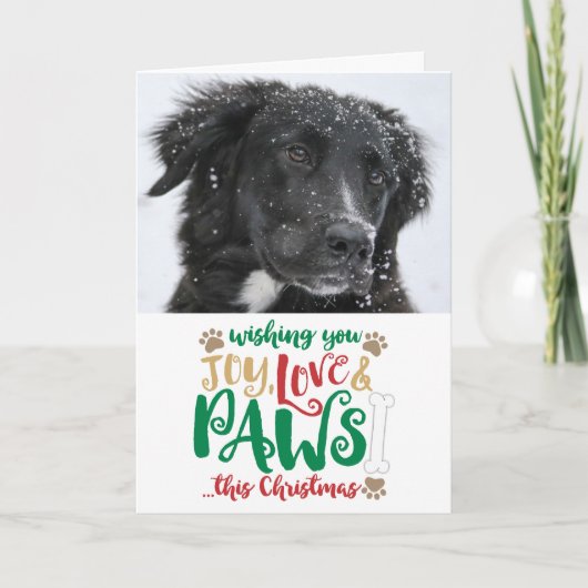 Joy Love Paws Dog kerstfoto Feestdagen Kaart (Voorkant)