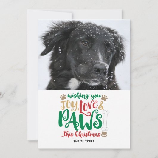 Joy Love Paws Dog kerstfoto Feestdagenkaart (Voorkant)