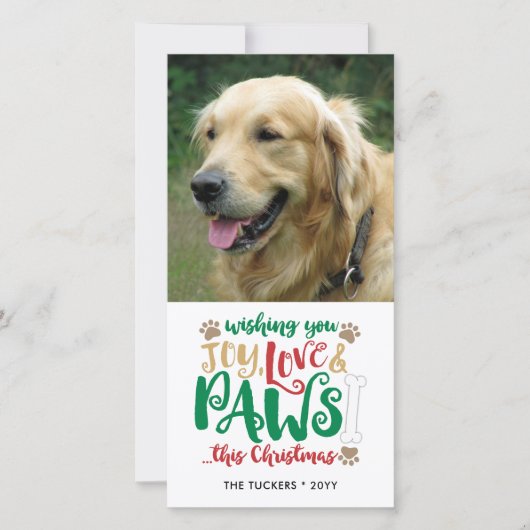 Joy Love Paws Dog kerstfoto Feestdagenkaart (Voorkant)