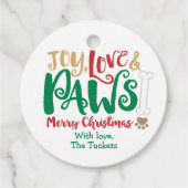 Joy Love PAWS Dog Kerstmis afdrukken Bedankjes Labels (Voorkant)