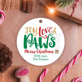 Joy Love PAWS Dog Kerstmis afdrukken Bedankjes Labels