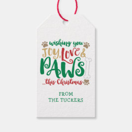 Joy Love PAWS Dog Kerstmis Cadeaulabel