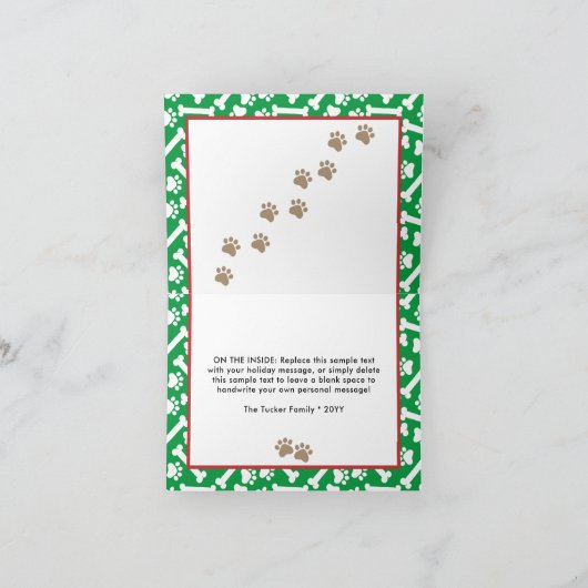 Joy Love Paws Dog Merry Kerstroet en Groen Feestdagen Kaart (Binnen)