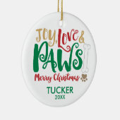 Joy Love PAWS Dog Merry-kerstversiering Keramisch Ornament (Rechts)