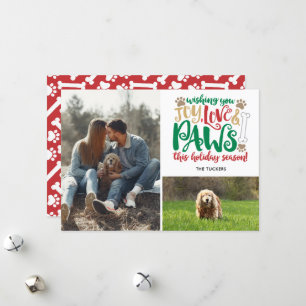 Joy Love Paws Dog Prettige feestdagen Red Green 2- Feestdagenkaart